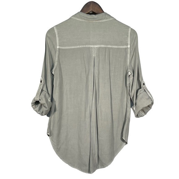 Rock & Republic Utility Shirt Women Size XS Light Green Beaded Shoulder Detail - Picture 7 of 12